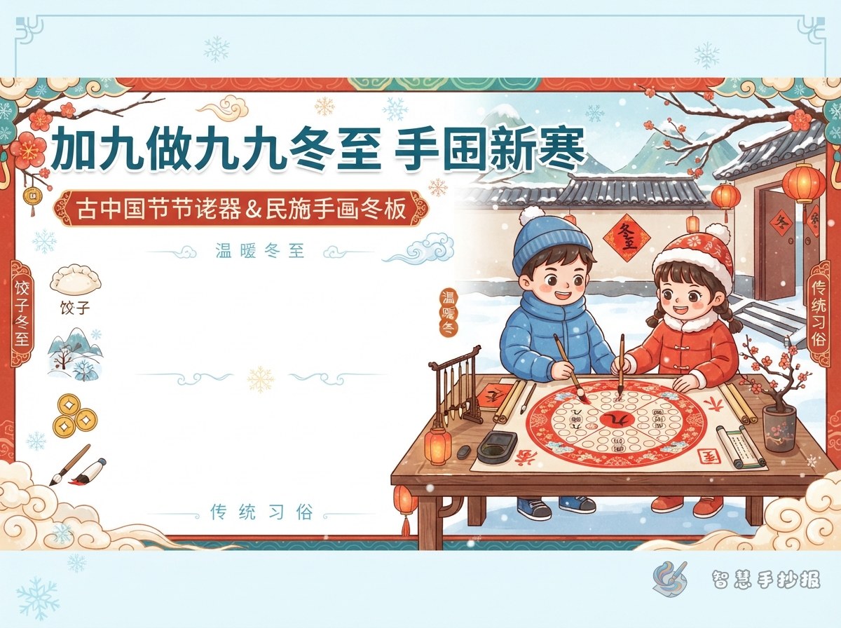 冬至九九消寒图手抄报怎么写才不单调 - 智慧手抄报专题封面图