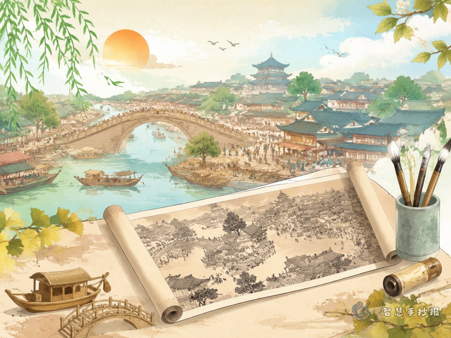 《清明上河图》里的汴京城手抄报可以分哪些栏目 - 智慧手抄报专题封面图