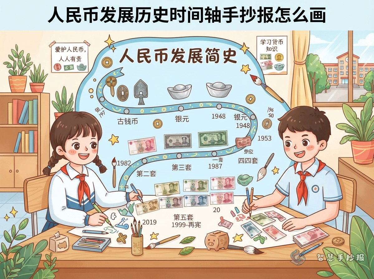 人民币发展历史时间轴手抄报怎么画 - 智慧手抄报专题封面图
