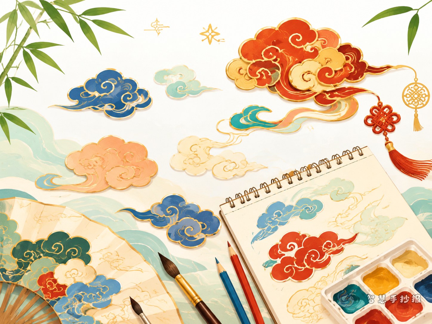 中国传统云纹手抄报怎么做更有吉祥韵味 - 智慧手抄报专题封面图
