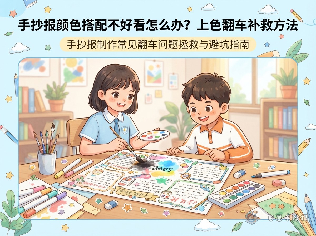 手抄报颜色搭配不好看怎么办？上色翻车补救方法 - 智慧手抄报专题封面图