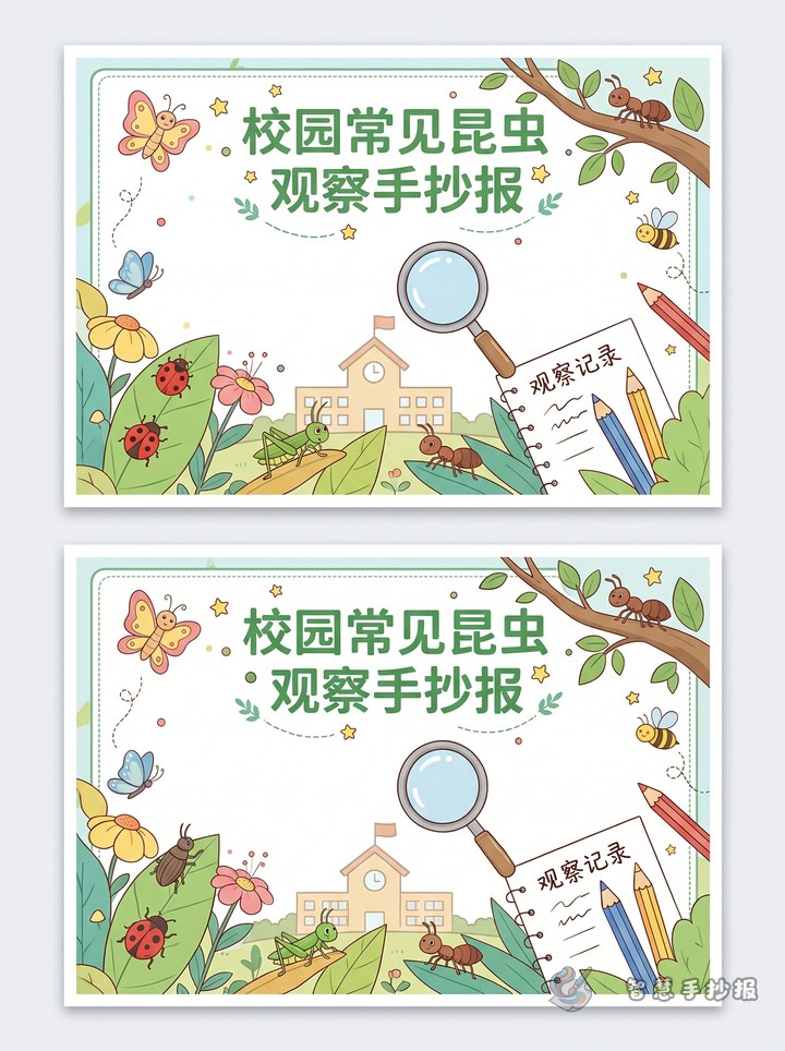 校园常见昆虫观察手抄报怎么做 - 自然观察动植物科普手抄报手抄报封面