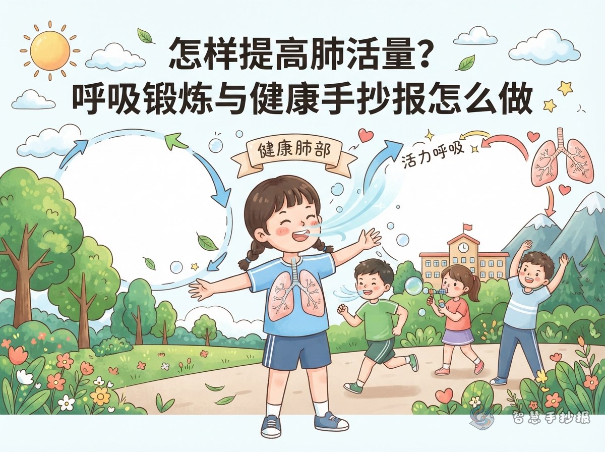 怎样提高肺活量？呼吸锻炼与健康手抄报怎么做 - 智慧手抄报专题封面图