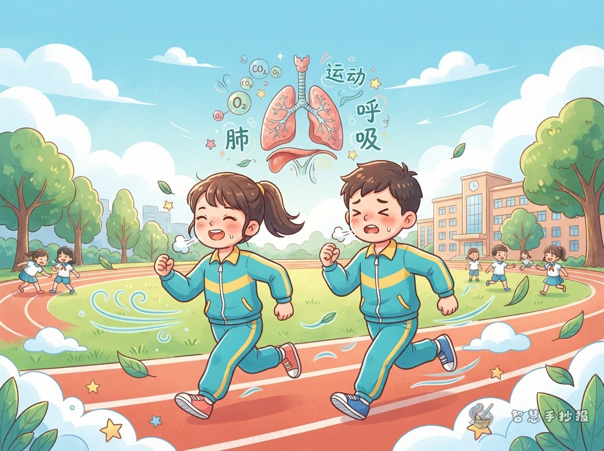 运动时为什么会喘气？呼吸与锻炼手抄报怎么做 - 智慧手抄报专题封面图