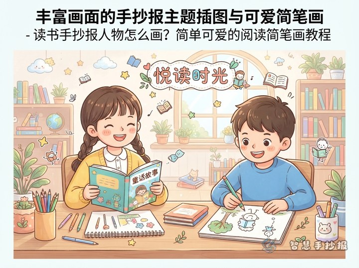 读书手抄报人物怎么画？简单可爱的阅读简笔画教程 - 相关内容封面