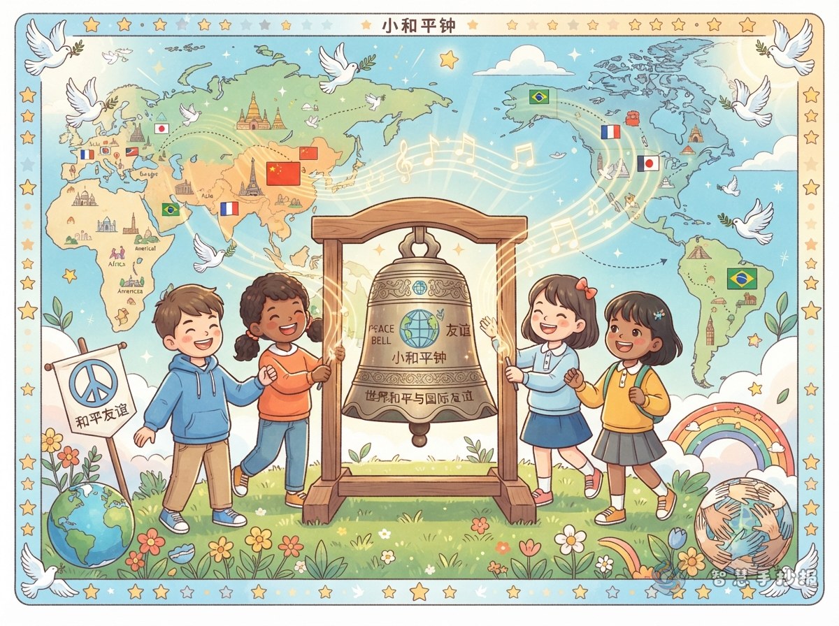 International Friendship and World Peace Handwritten Newspaper: Passing Cross-Border Friendship with a Peace Bell - Poster topic cover image