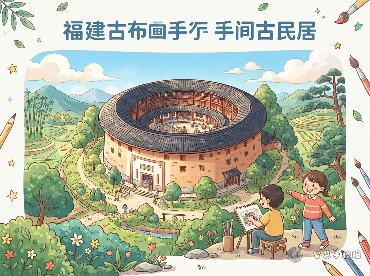 How to Make a Fujian Tulou Handwritten Newspaper with Round Ancient House Features - Poster topic cover image