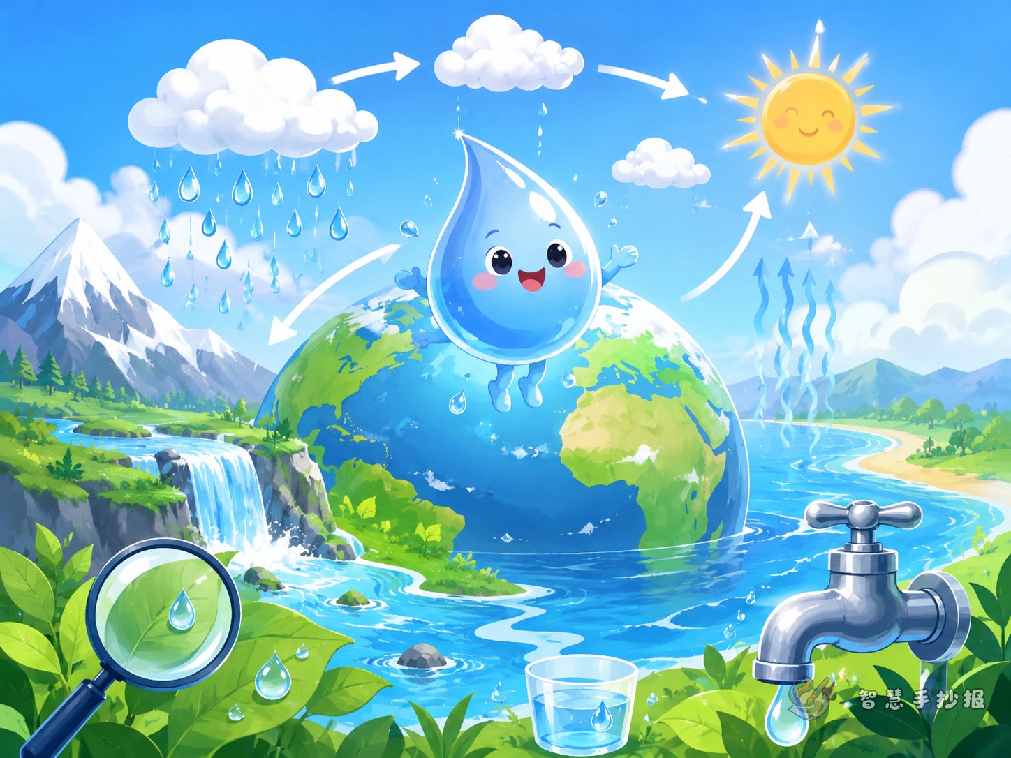 地球上的水会旅行吗？水滴的一天手抄报内容怎么设计 - 智慧手抄报专题封面图