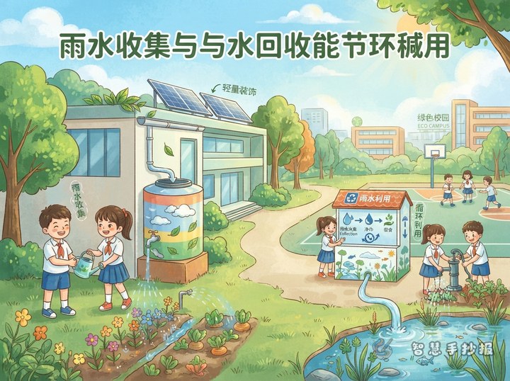 校园节能减排手抄报怎么画雨水收集和循环用水主题 - 手抄报专题封面
