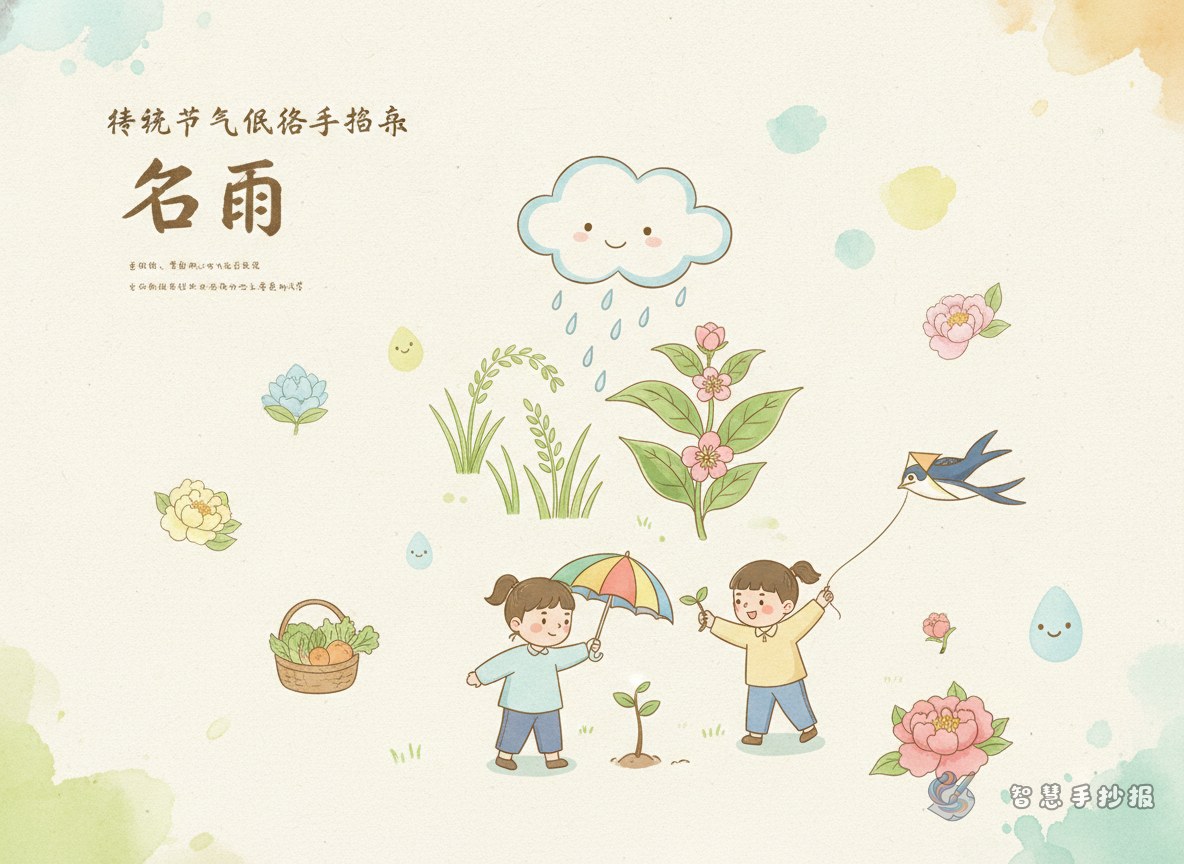 What can I write on a Grain Rain handwritten newspaper to show both the solar term and folk customs? - Poster topic cover image
