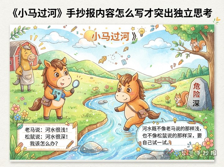 《小马过河》手抄报内容怎么写才突出独立思考 - 智慧手抄报线稿作品