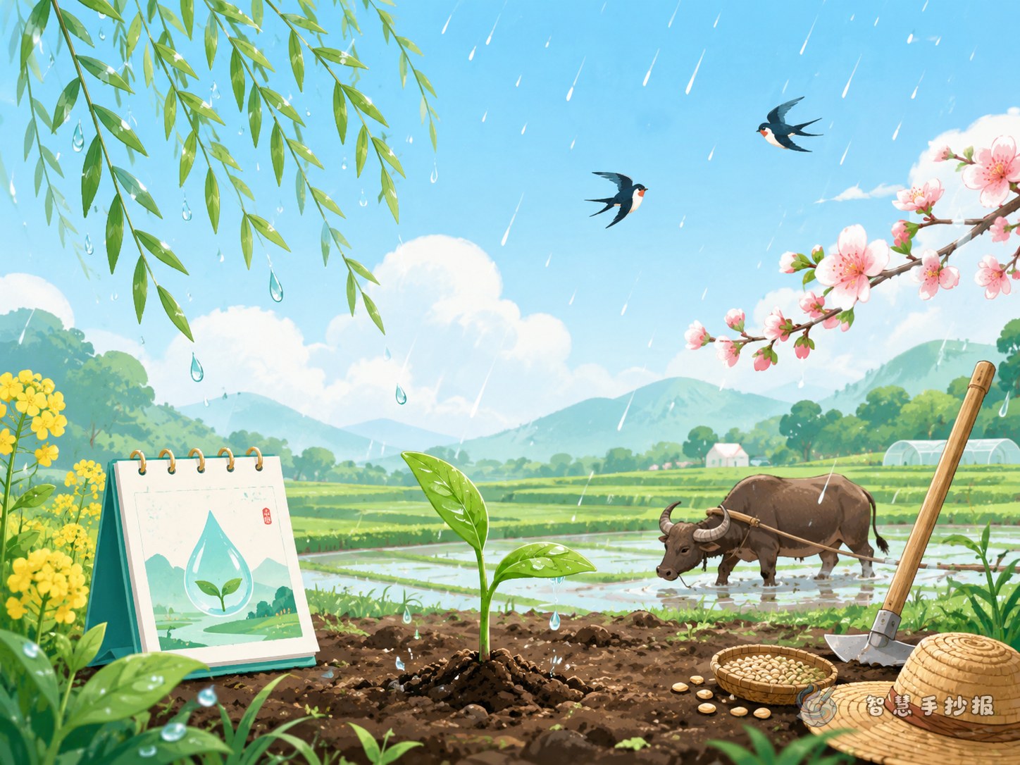 雨水节气春耕手抄报版面怎么设计更清楚 - 智慧手抄报专题封面图