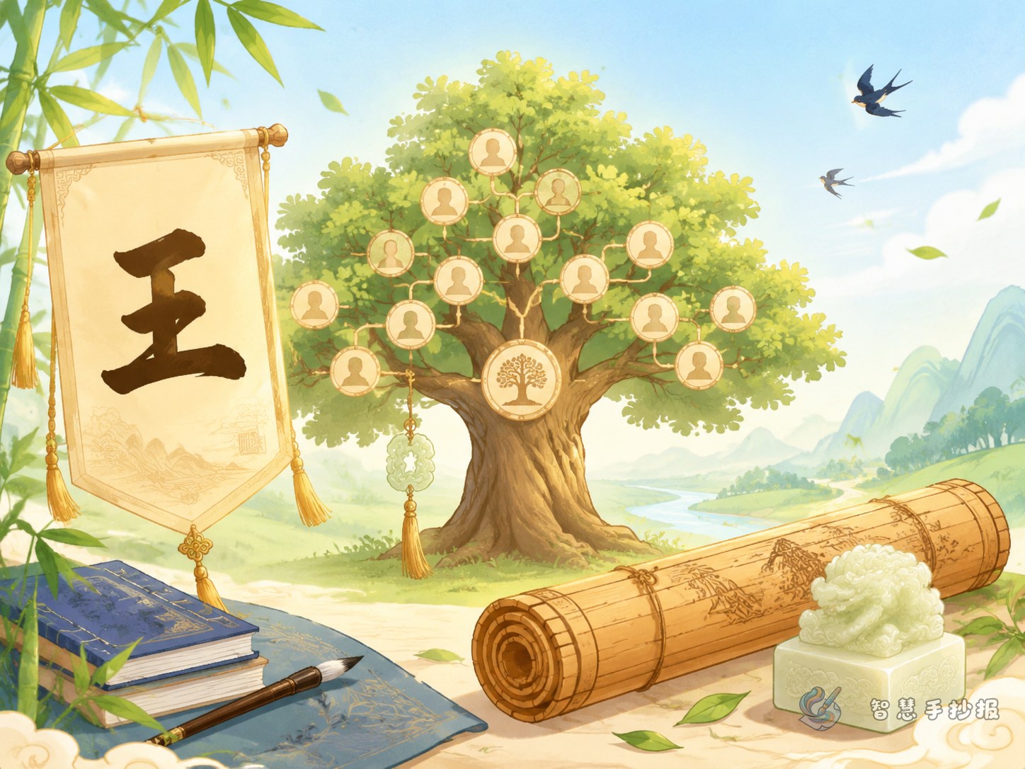 我姓王，姓氏文化手抄报怎么做更有家族感 - 智慧手抄报专题封面图