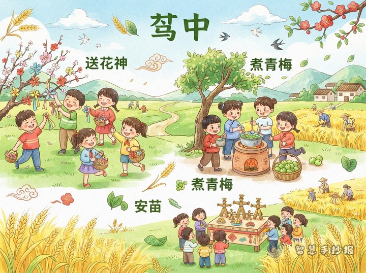 芒种传统习俗手抄报写什么：送花神、煮青梅和安苗的版面安排 - 相关内容封面