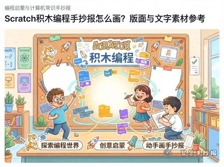 Scratch积木编程手抄报怎么画？版面与文字素材参考 - 相关内容封面