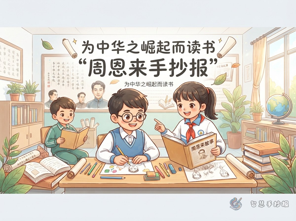 周恩来&ldquo;为中华之崛起而读书&rdquo;手抄报怎么写，栏目和素材怎么安排 - 智慧手抄报专题封面图