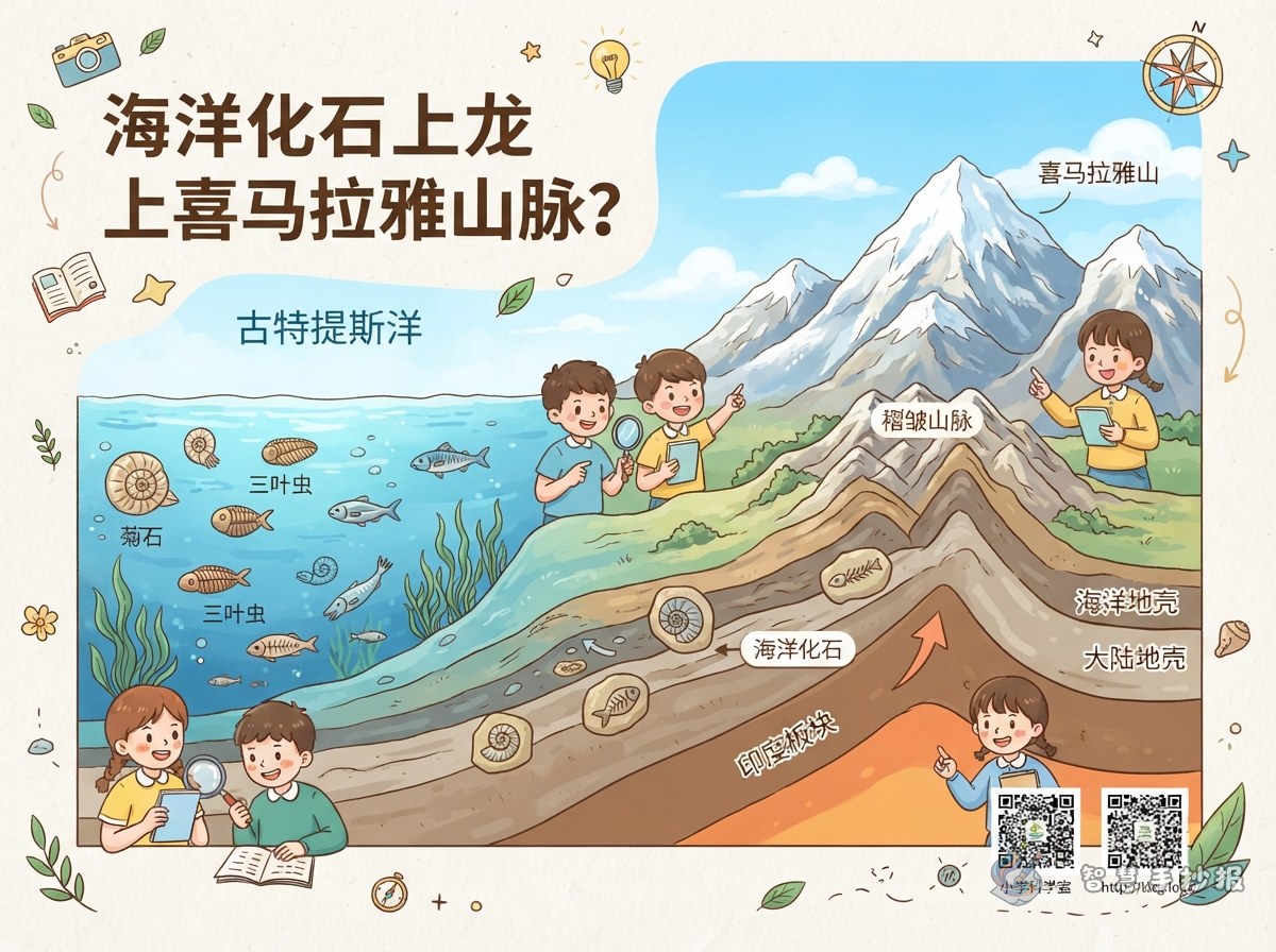 喜马拉雅山为什么会有海洋化石？板块碰撞造山手抄报素材 - 智慧手抄报专题封面图