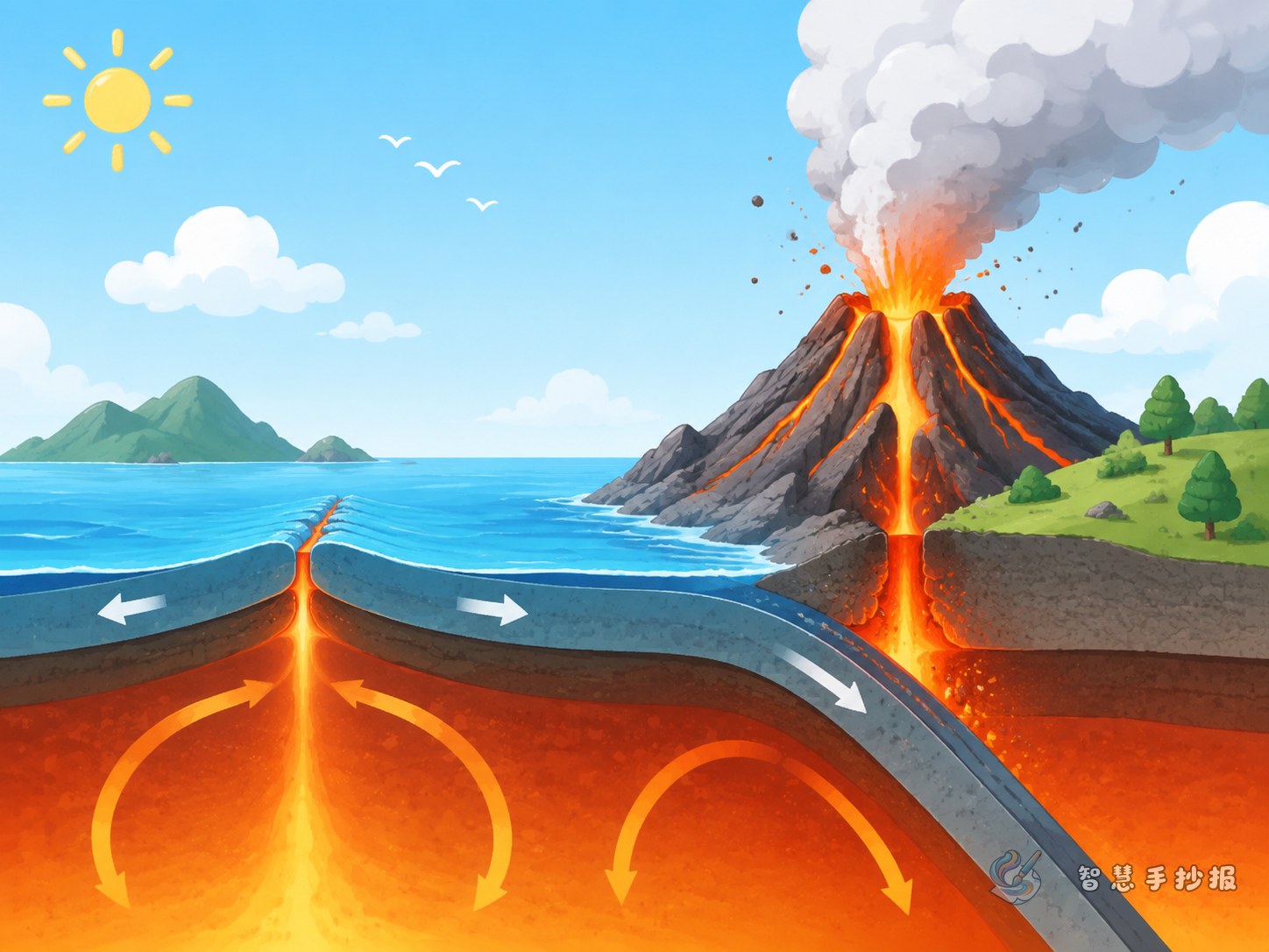火山为什么会喷发？地幔对流与板块俯冲手抄报 - 智慧手抄报专题封面图