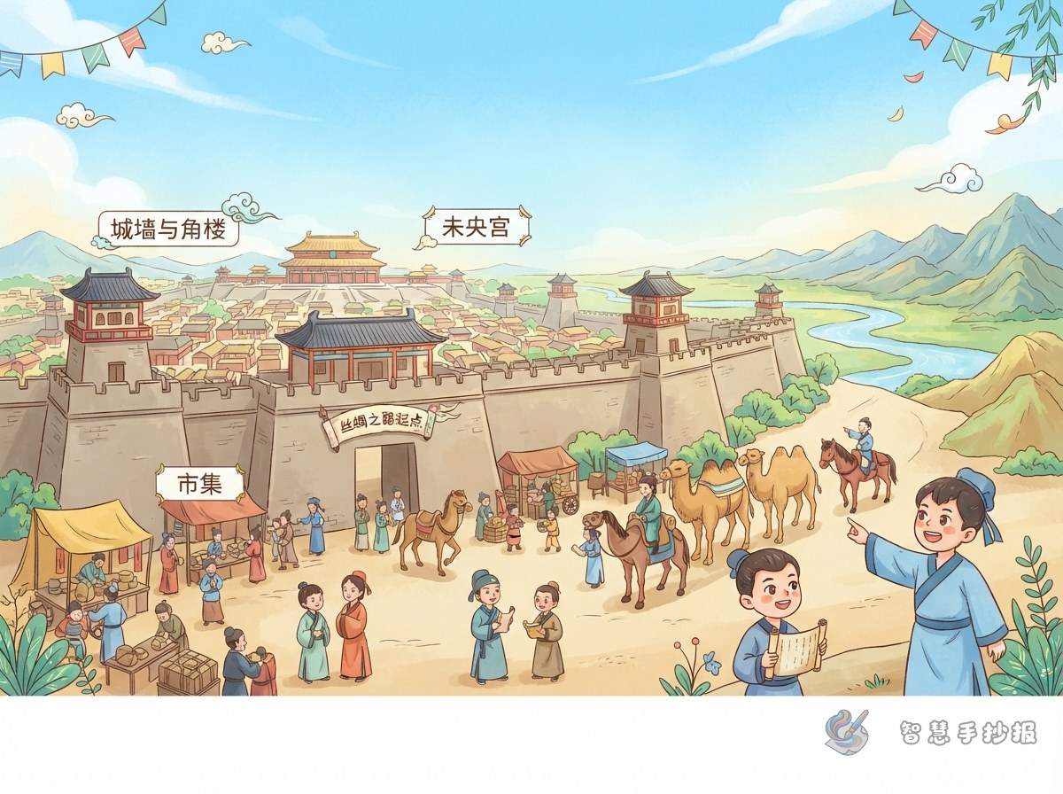 汉长安城和丝绸之路起点手抄报怎么做？ - 智慧手抄报专题封面图