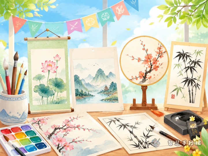 校园艺术节书画展手抄报作品介绍卡怎么写 - Sketch Topic Cover