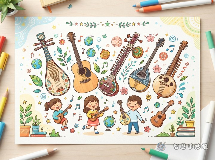 World Plucked String Instruments Handwritten Newspaper: A Journey from Pipa to Guitar - Sketch Topic Cover