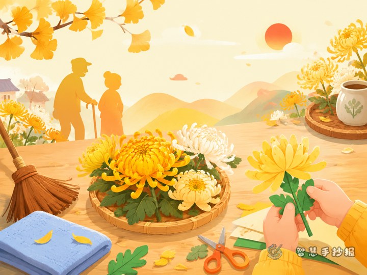 How to Make a Double Ninth Festival Handwritten Poster about Respecting the Elderly and Chrysanthemum Crafts - Preview of Traditional Festival Labor Customs and Handcraft Experience Handwritten Newspaper series