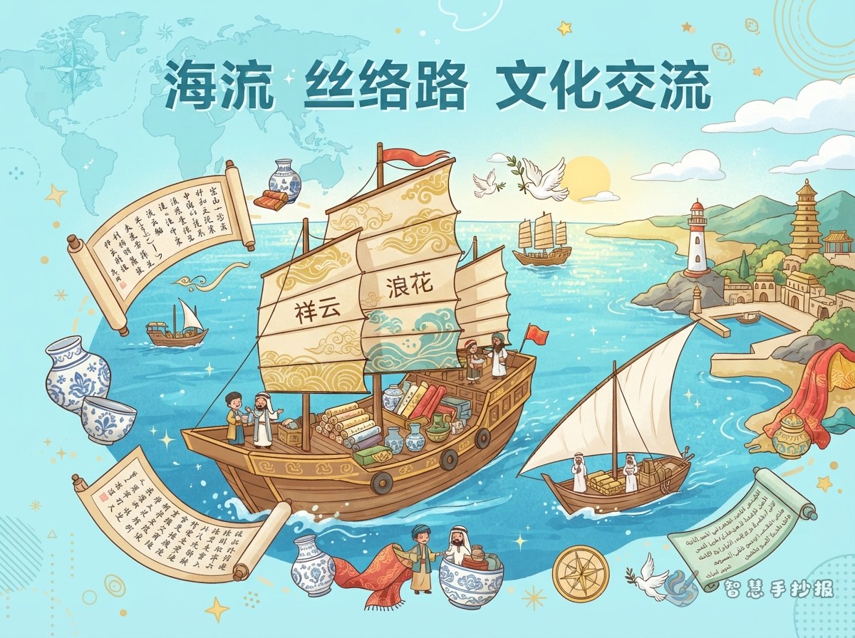 海上丝绸之路手抄报写中外文化交流怎么选内容 - 智慧手抄报专题封面图