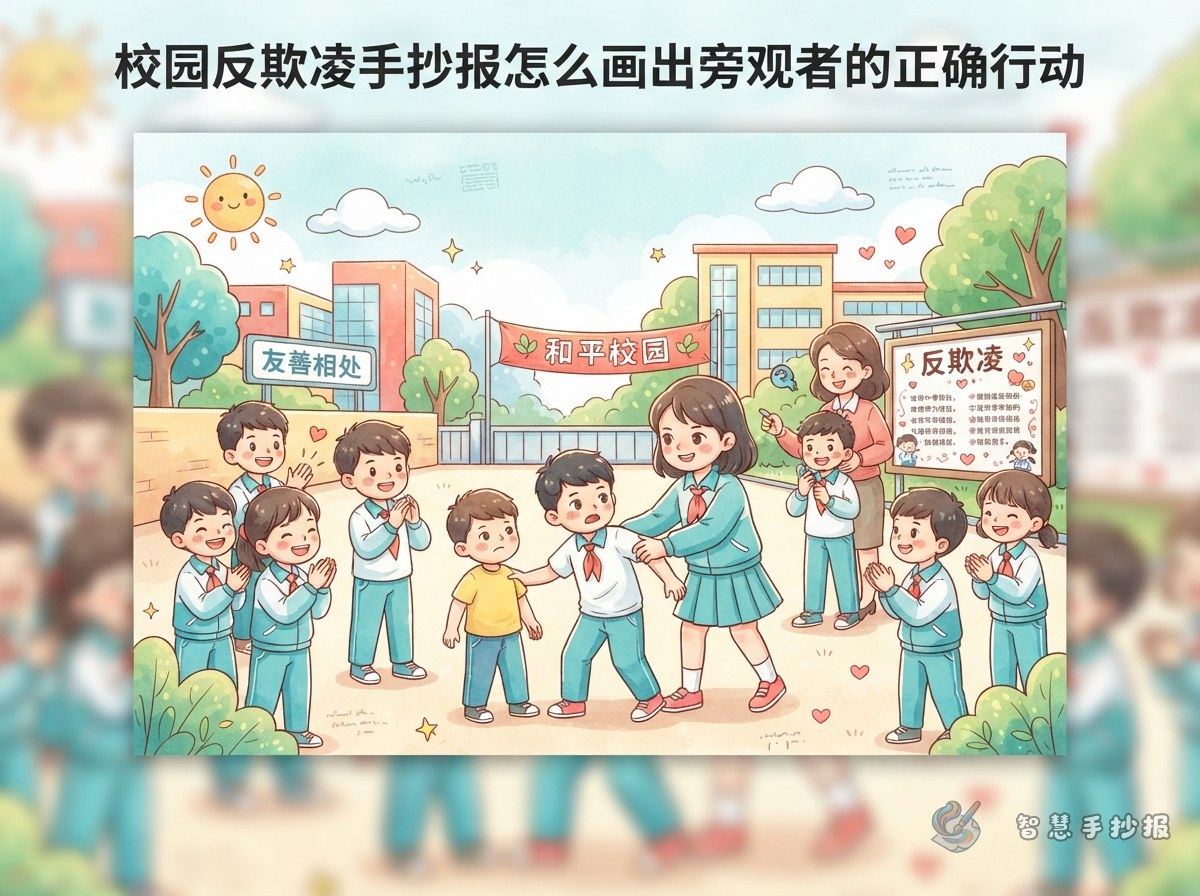 校园反欺凌手抄报怎么画出旁观者的正确行动 - 智慧手抄报专题封面图