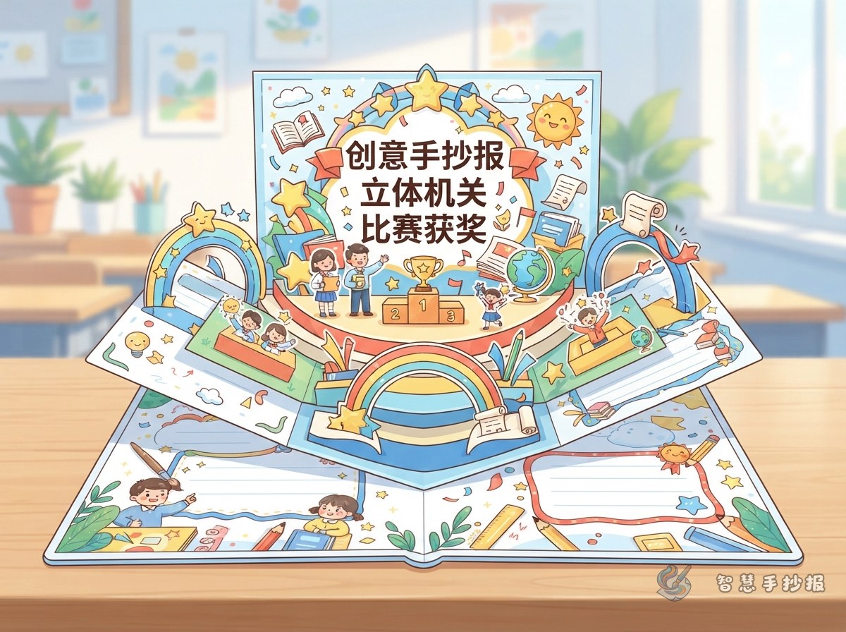 比赛手抄报怎么做折叠开合式多层舞台机关 - 智慧手抄报专题封面图