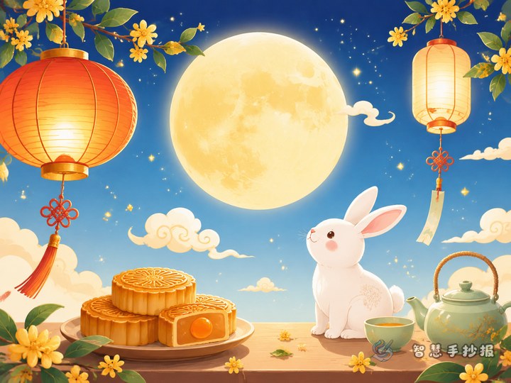 中秋节灯笼和月亮对联手抄报可以写哪些内容 - 中国传统节日对联灯笼手抄报系列作品预览