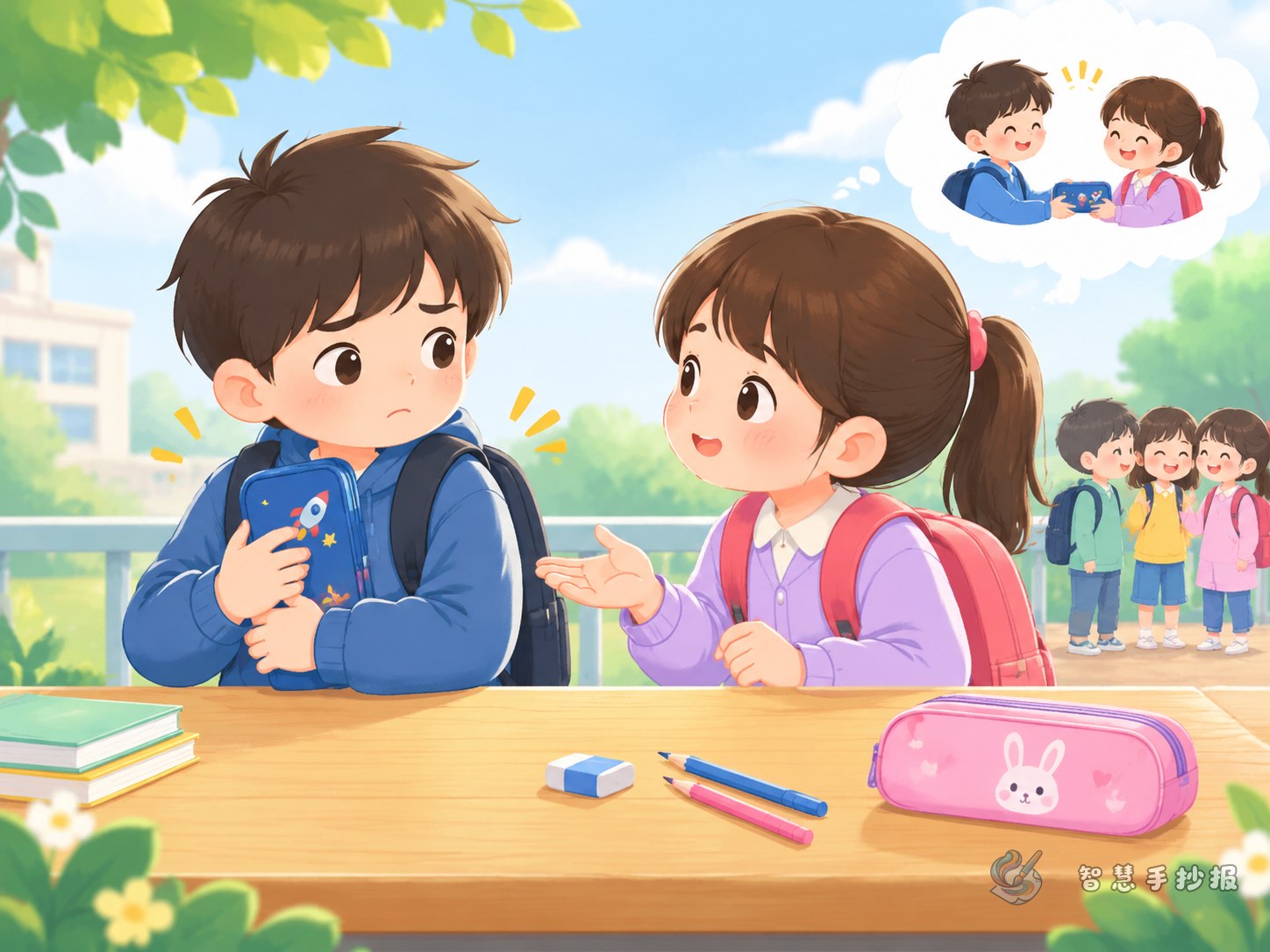 同学不愿意借文具怎么办？同伴相处手抄报内容与版面 - 智慧手抄报专题封面图
