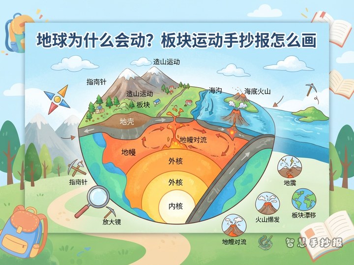 地球为什么会动？板块运动手抄报怎么画 - 相关内容封面