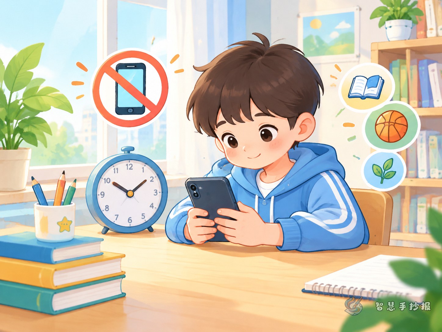 控制玩手机时间的手抄报怎么写？屏幕时间自律素材与版面 - 智慧手抄报专题封面图