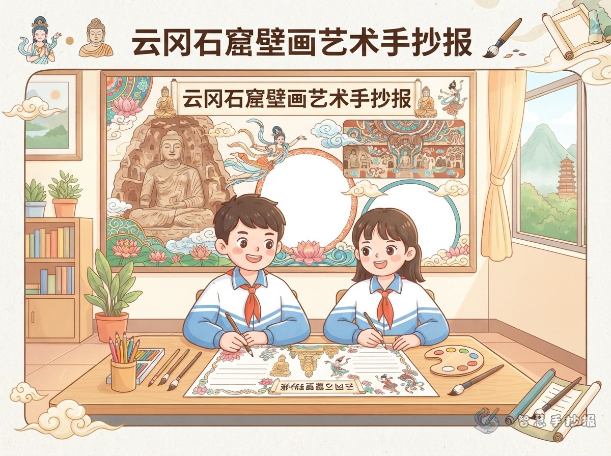 云冈石窟壁画艺术手抄报怎么画更有文化感 - 智慧手抄报专题封面图