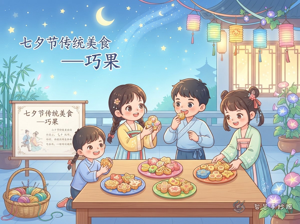 How to Introduce Qiaoguo and Traditional Food Customs in a Qixi Festival Poster - Poster topic cover image