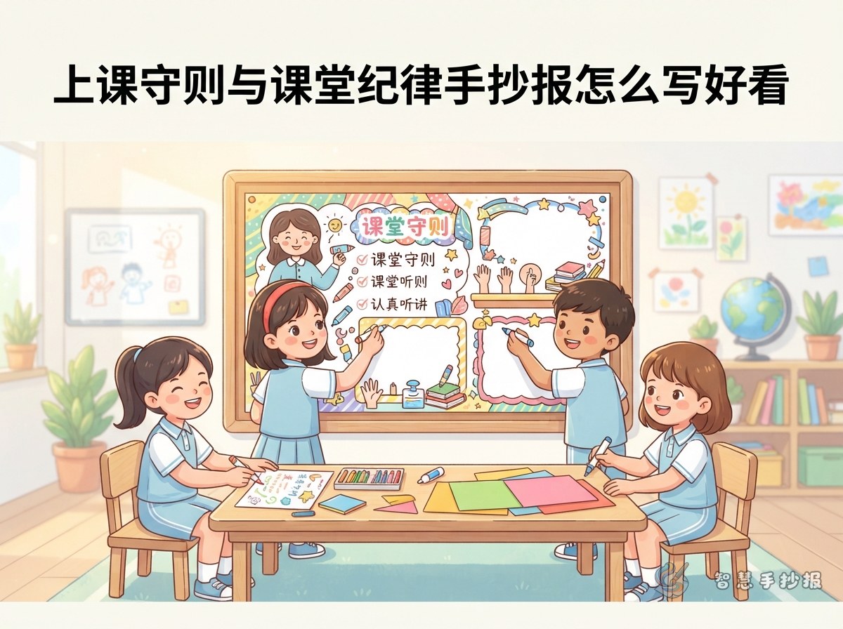 上课守则与课堂纪律手抄报怎么写好看 - 智慧手抄报专题封面图