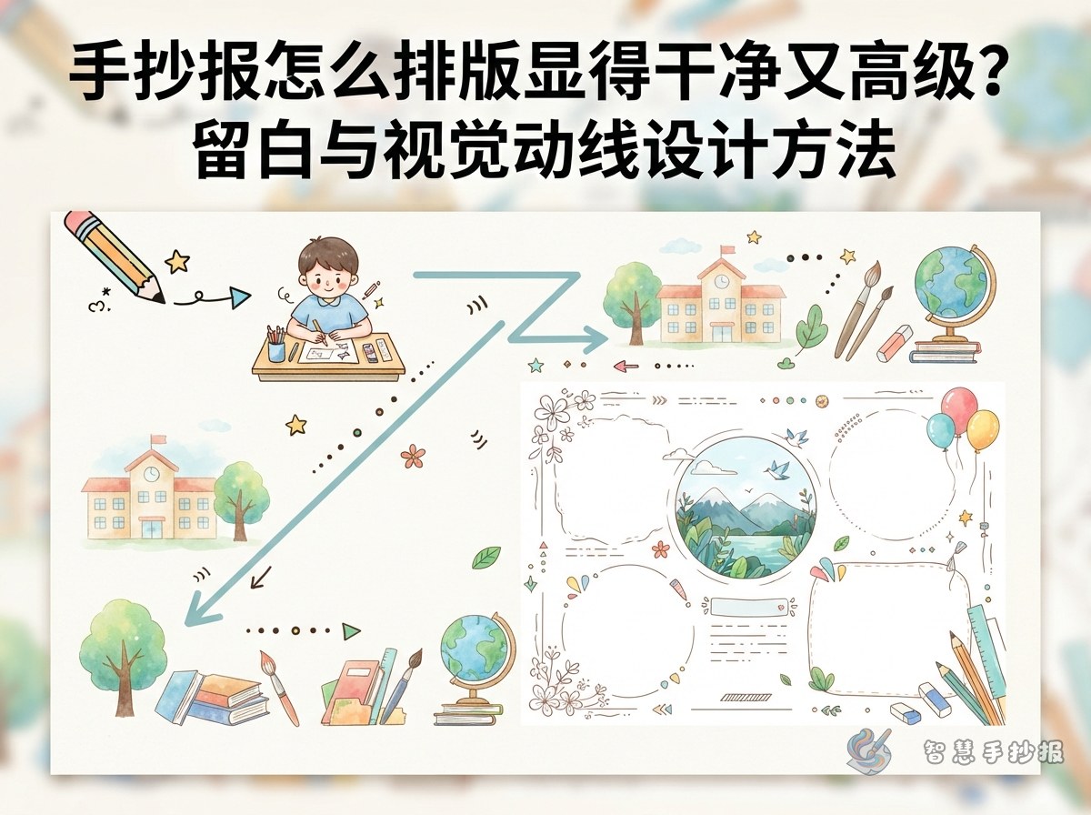 手抄报怎么排版显得干净又高级？留白与视觉动线设计方法 - 智慧手抄报专题封面图