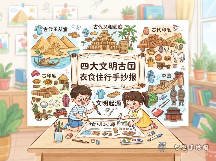 四大文明古国衣食住行手抄报怎么设计 - 相关内容封面