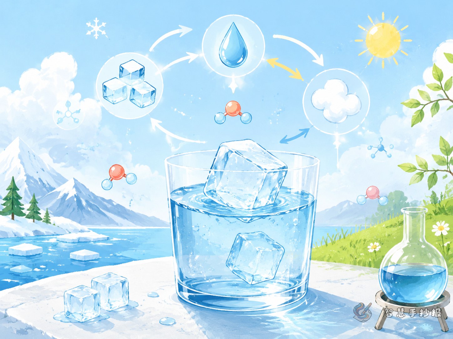 Why Does Ice Float on Water? Water States Handwritten Newspaper Ideas - Poster topic cover image