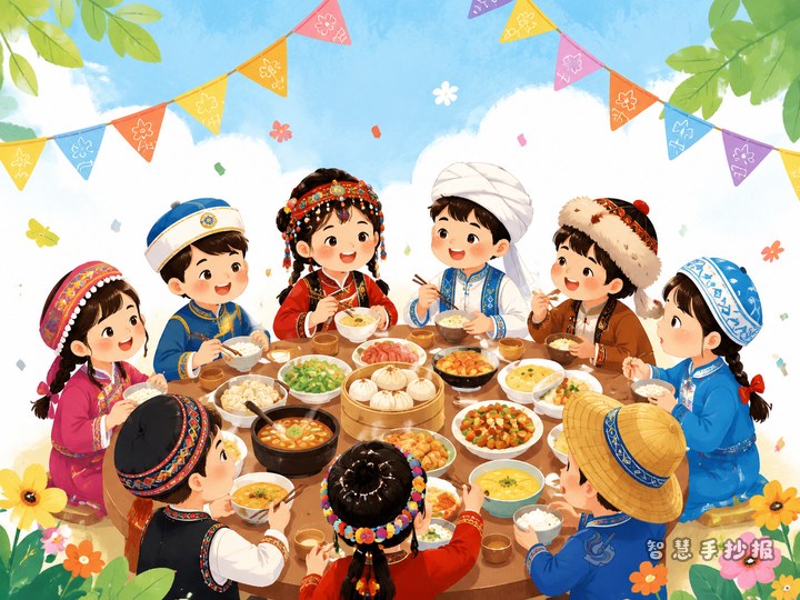 民族团结文化交流手抄报能不能用&ldquo;同吃一道美食&rdquo;做主题？ - 相关内容封面
