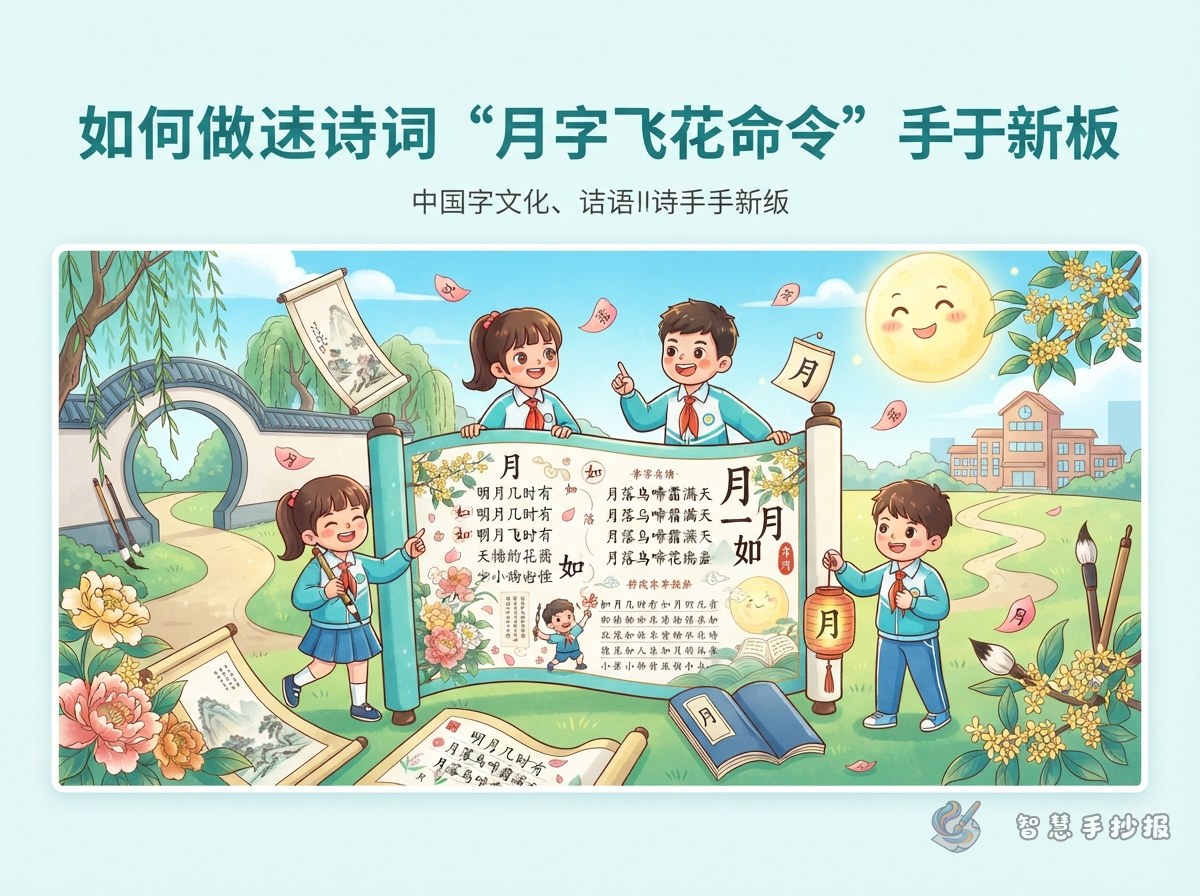 月字飞花令手抄报怎么做既好玩又有诗意 - 智慧手抄报专题封面图