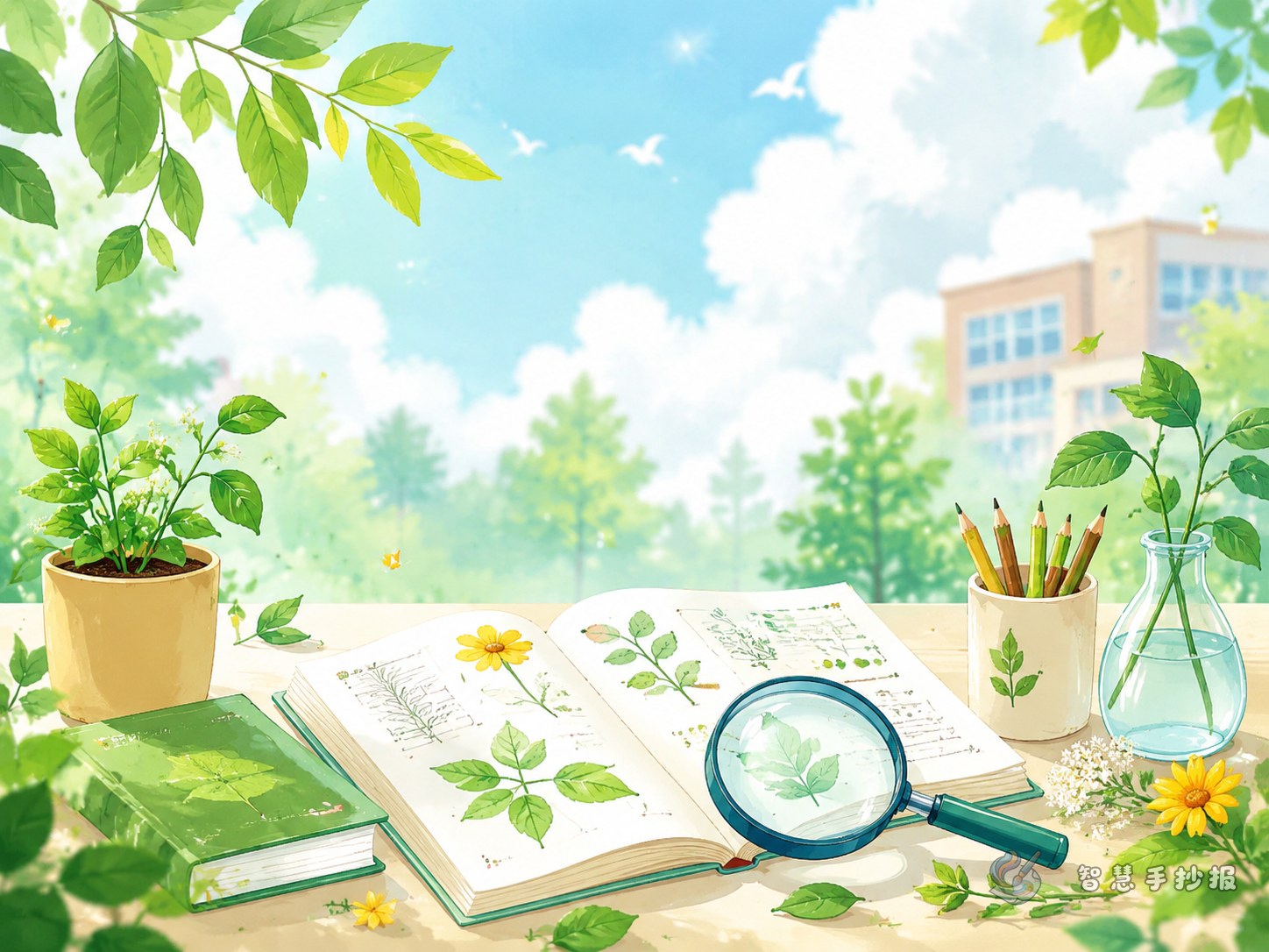 校园植物观察科普手抄报怎么写更具体好看？ - 智慧手抄报专题封面图