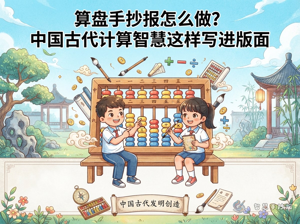 算盘手抄报怎么做？中国古代计算智慧这样写进版面 - 智慧手抄报专题封面图