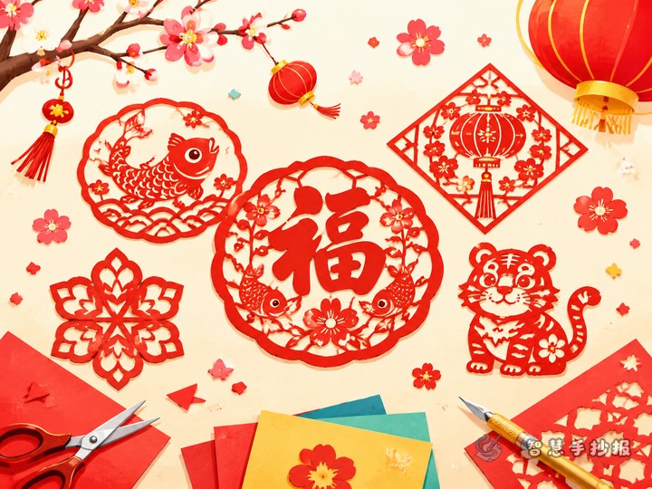 春节窗花剪纸手抄报可以写哪些吉祥图案和制作步骤 - 相关内容封面