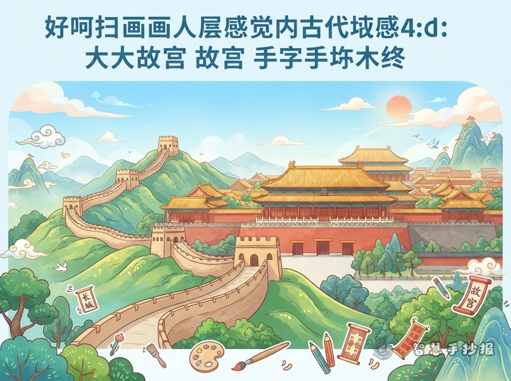 长城故宫手抄报怎么画出古建筑的层次感 - 智慧手抄报线稿作品