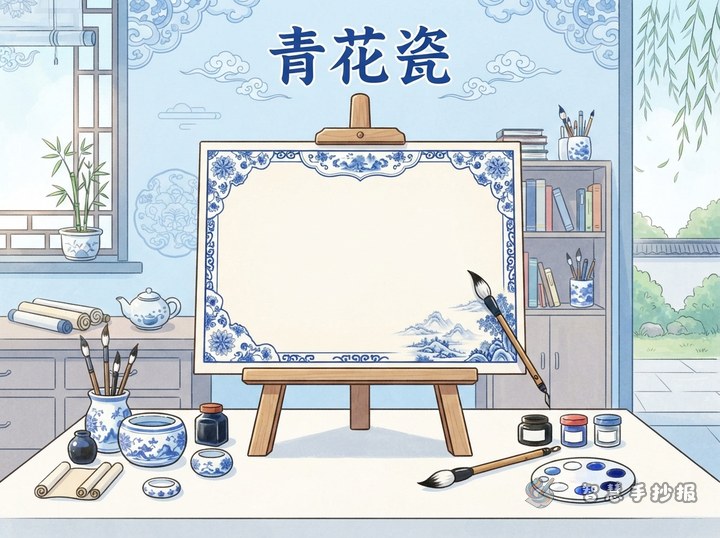 青花瓷配色手抄报怎么设计才好看 - 中国传统颜色与配色文化手抄报系列作品预览