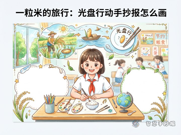 How to Draw a Clean Plate Campaign Poster with a Rice Journey - Poster line art preview