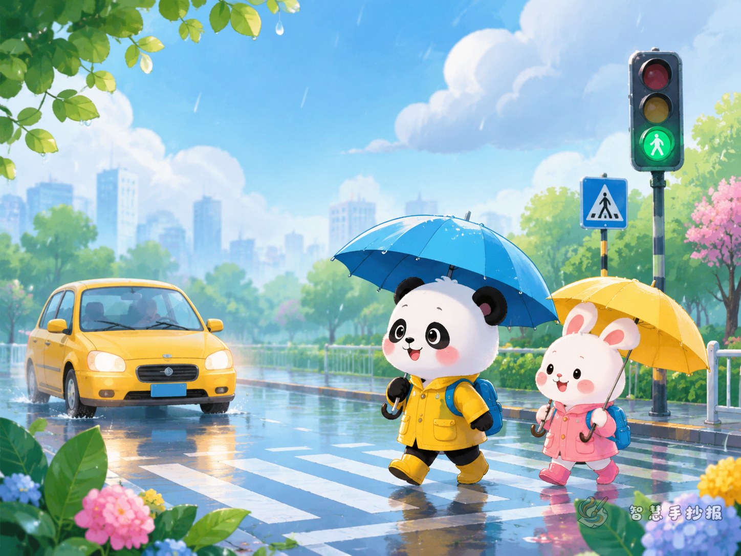 雨天出行交通安全手抄报怎么写更贴近学生生活？ - 智慧手抄报专题封面图