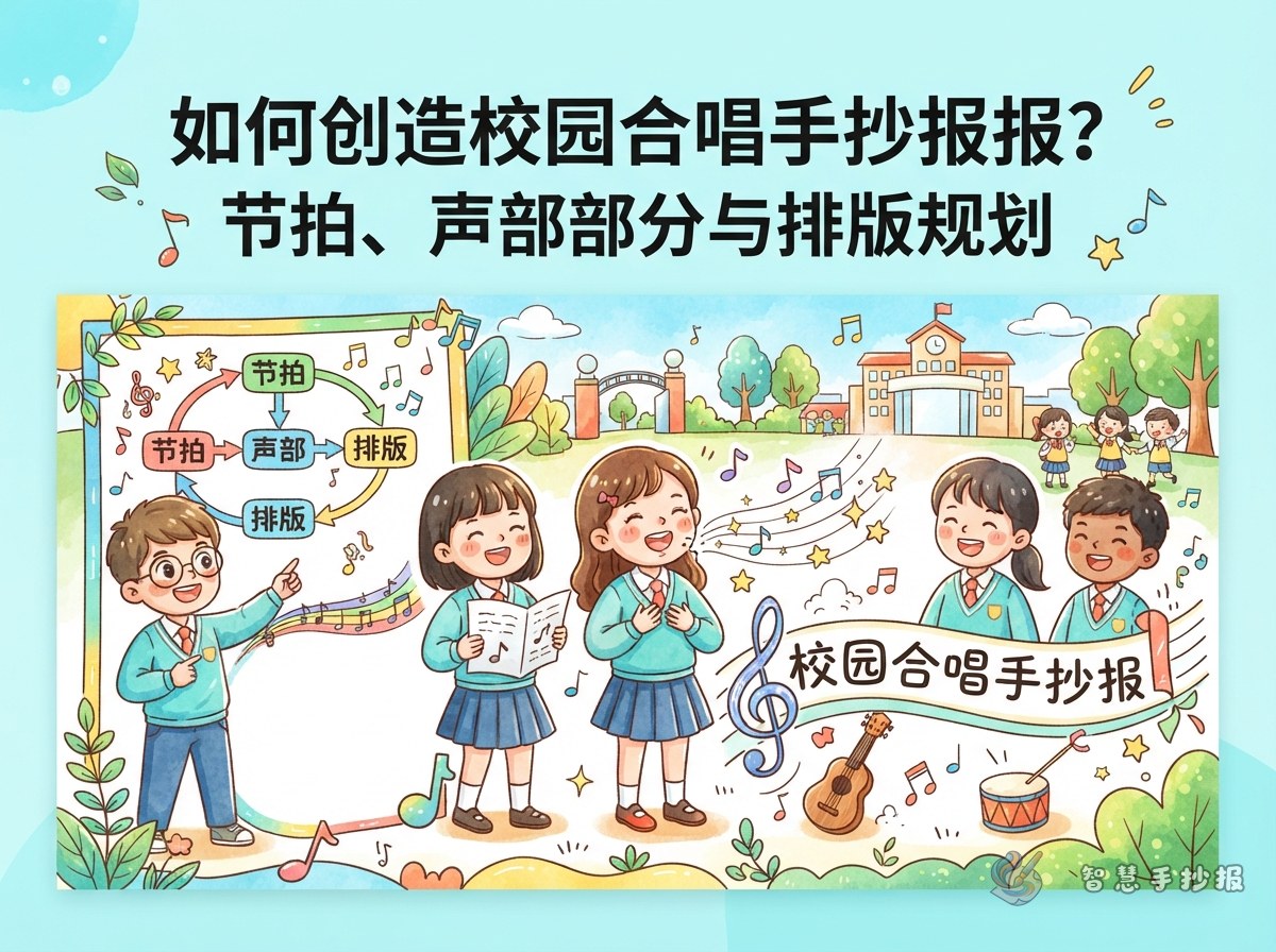 校园合唱手抄报怎么画？节拍、声部和排版这样安排 - 智慧手抄报专题封面图