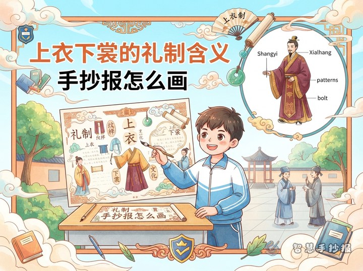 古代上衣下裳有什么礼制含义？手抄报怎么画 - 中国古代服饰纹样与礼制手抄报系列作品预览